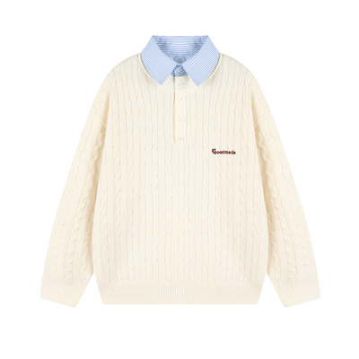 假两件POLO领麻花毛衣男冬毛线衣