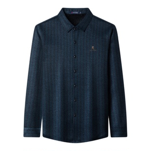 加绒内里X梦特娇男士羊毛桑蚕丝加厚衬衫经典轻奢暗条纹冬季衬衣Z