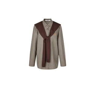 none 千鸟格女士衬衫外套2025秋新款轻奢减龄洋气海军领披肩上衣