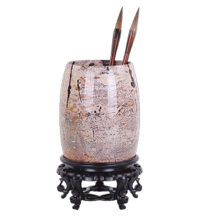 国画石笔筒摆件创意办公室桌面收纳盒高级感大容量家用男学生书桌