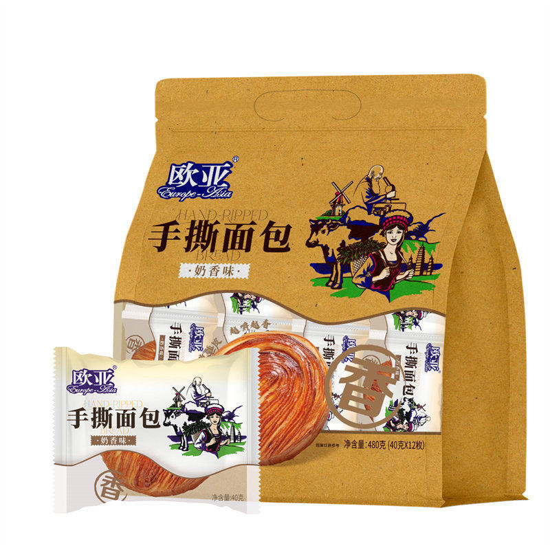 欧亚新鲜奶香手撕面包独立装480g