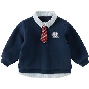 戴维贝拉儿童卫衣洋气冬装新款男童宝宝加绒内里假两件学院风上衣