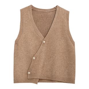 2025年新款V领针织衫单排扣背心马甲女叠穿外搭无袖毛衣百搭坎肩
