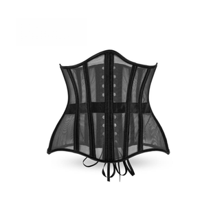 28cm中长款绑带束身衣性感网纱鱼骨束腰紧身托胸衣收腹透视腰封女