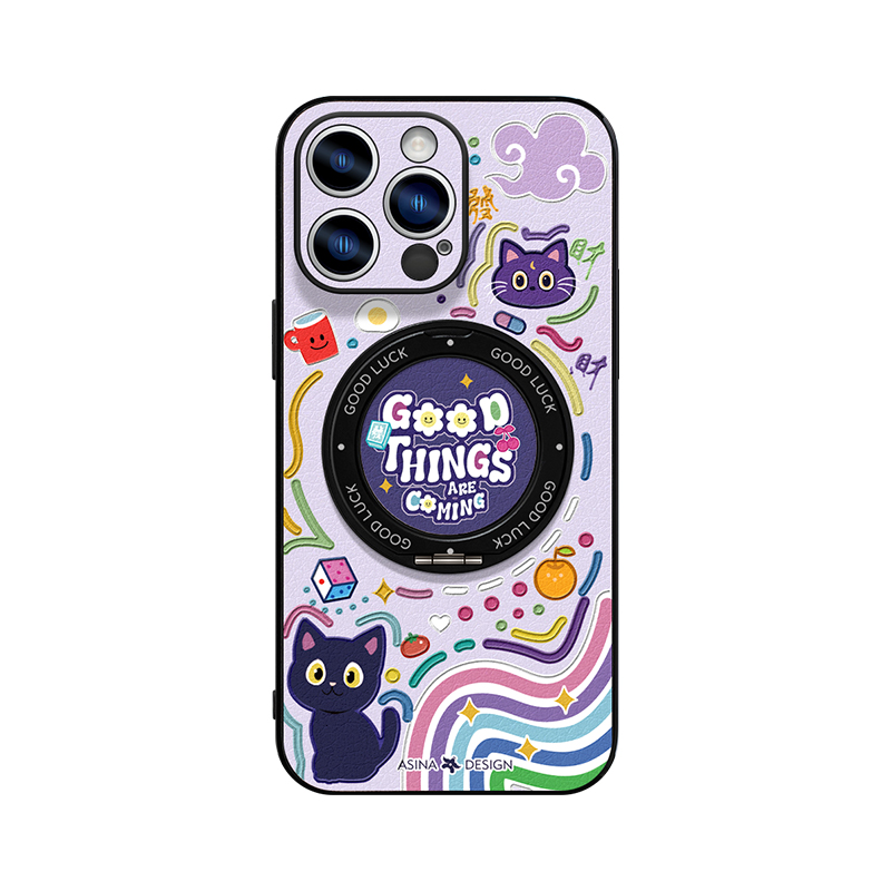 彩色涂鸦猫猫苹果16手机壳iphone15promax手机壳全包16Pro磁吸超薄13高级旋转16Promax素皮14适用支点壳Ho3