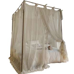 2025新款公主亚麻风宫廷落地蚊帐1.8m家用卧室老式架子床民宿床幔