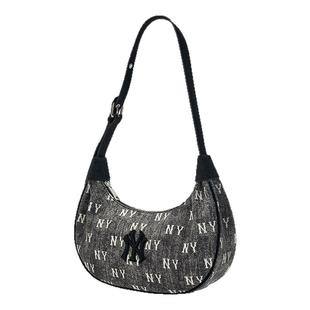 MLB官方男女情侣牛仔老花时尚大LOGO可调节腋下包25秋冬新款BQMV5