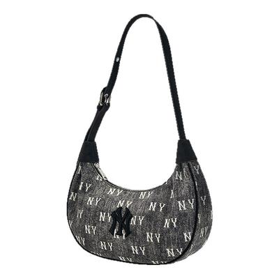 MLB官方男女情侣牛仔老花时尚大LOGO可调节腋下包25秋冬新款BQMV5