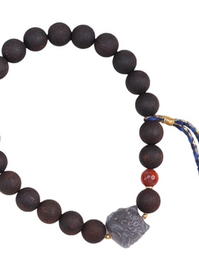 18K金天然降真香南红醒狮手串女