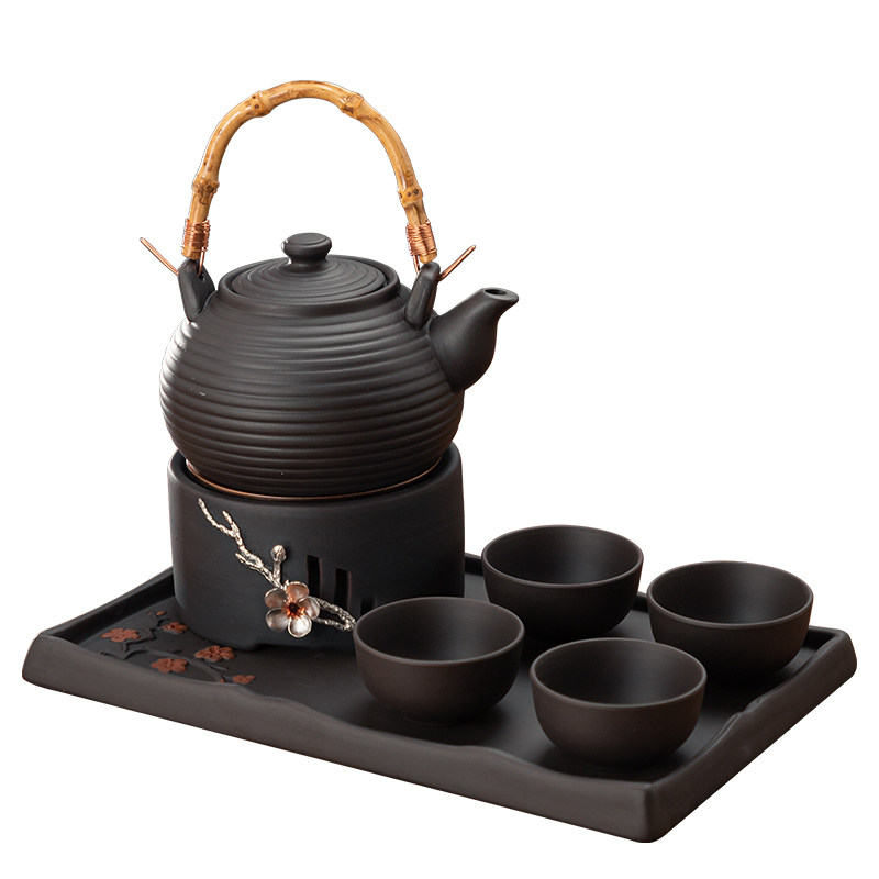 朱泥功夫茶具套装家用客厅简约陶瓷干泡茶盘温茶套装梅花炉子茶盘