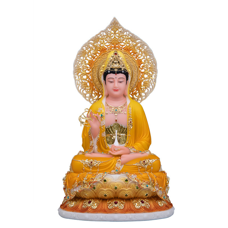 观音菩萨佛像汉白玉彩金镶嵌坐南海观世音菩萨佛堂家用供奉摆件