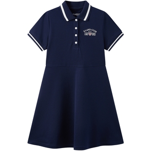 eland kids衣恋童装女童连衣裙夏季休闲学院风裙子运动翻领POLO裙