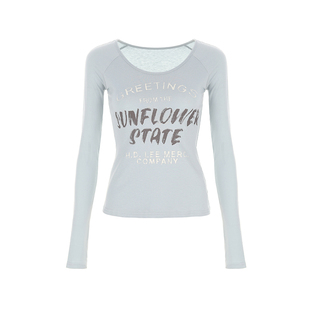 wana try复古辣妹长袖字母T恤2025秋新品百搭休闲修身显瘦上衣女