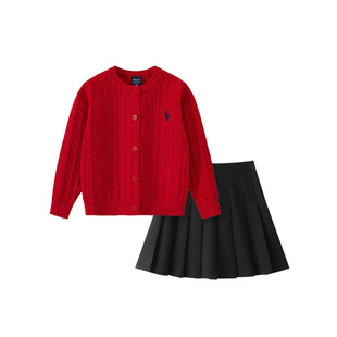 DeerBell女童套装秋冬季2026新款儿童红色女孩衣服毛衣拜年jk裙子