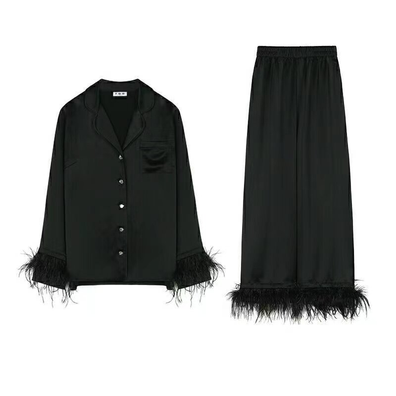 性感冰丝居家服女鸵鸟毛