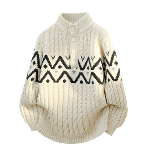 稻草人2025秋冬季新款男款宽松半高领提花休闲韩版加厚毛衣针织衫