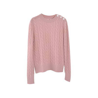 慵懒风绞花羊绒衫女翻领套衫