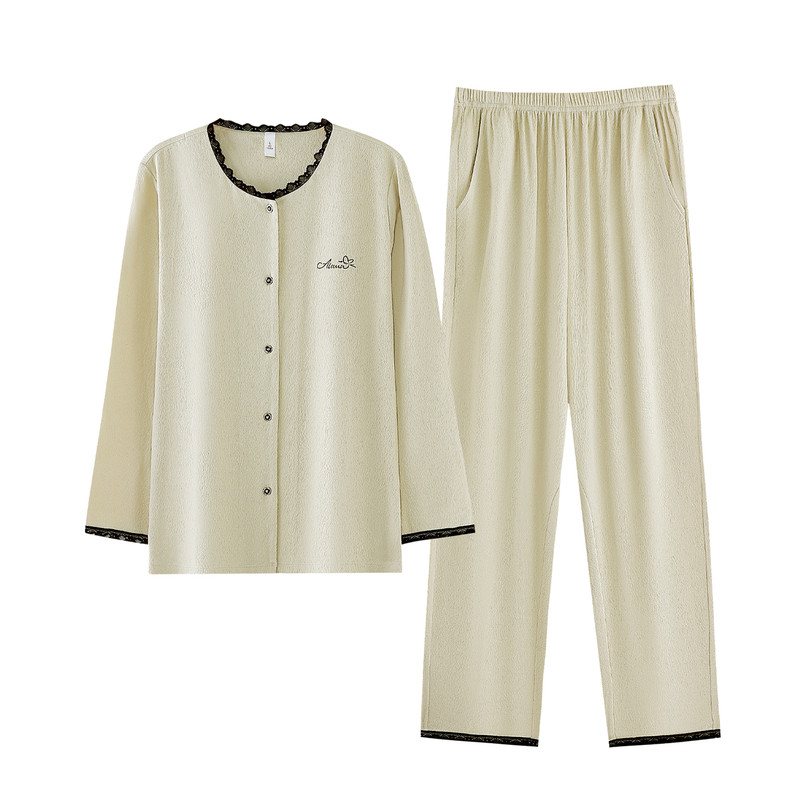 猫人纯棉睡衣女带胸垫春秋款