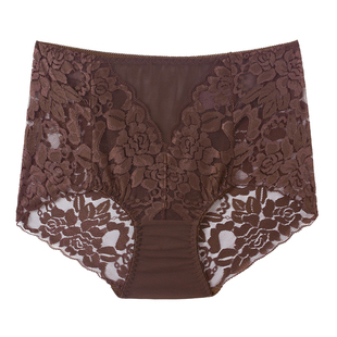 3条性感中高腰内裤女蕾丝薄款女士包臀透无痕夏季大码胖mm三角裤