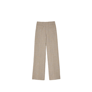 SANDRO Outlets秋冬女装法式时尚复古驼色格纹花呢美拉德高腰长裤