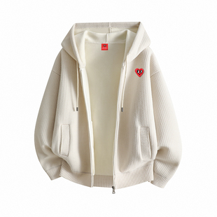 查尔斯桃心连帽卫衣开衫男款2026新款男女秋冬款情侣冬装加绒外套