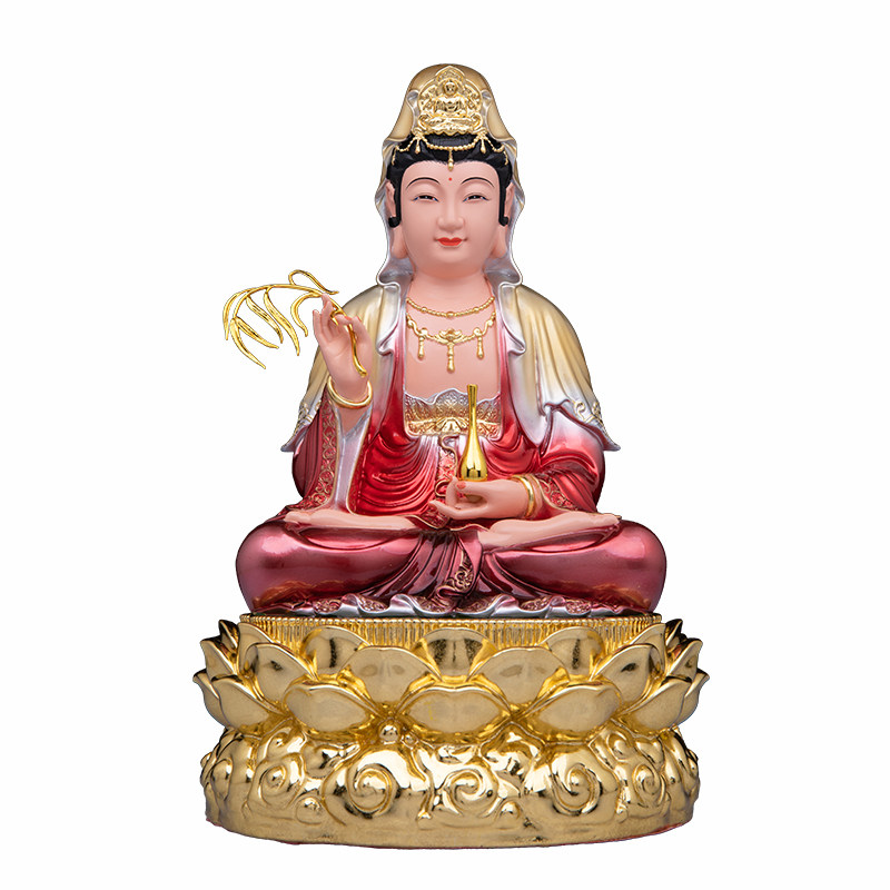 典藏观音菩萨佛像家用供奉树脂坐莲送子南海观世音娑婆三圣摆件