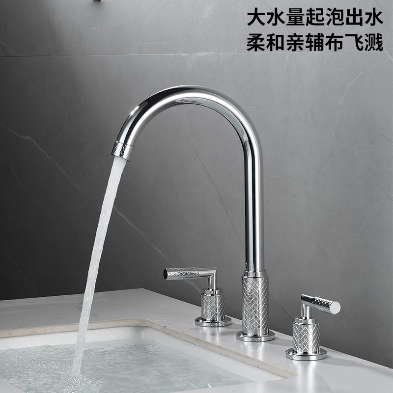 全铜双把分体式三洗脸盆洗手盆台家用水龙头面盆龙头盆孔浴室柜