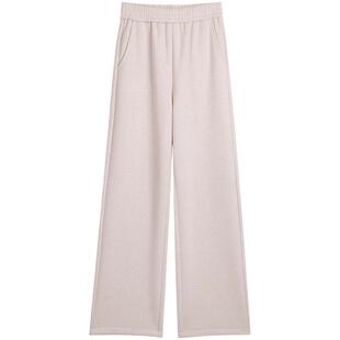 白色毛呢窄版阔腿裤女2024秋冬高腰垂感休闲人字纹裤子加绒直筒裤