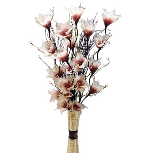 百合花叶脉花干花客厅玄关落地花仿真花 装饰树枝龙柳发财果套装