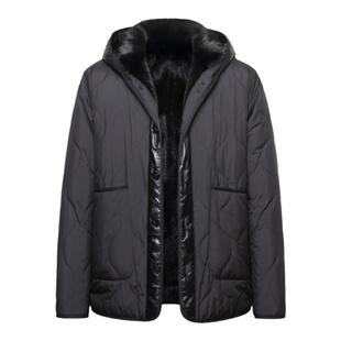 进口黑貂貂袖整貂内胆连帽皮草外套冬季新款男士短款派克服