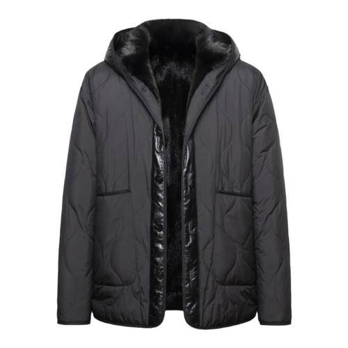 进口黑貂貂袖整貂内胆连帽皮草外套冬季新款男士短款派克服