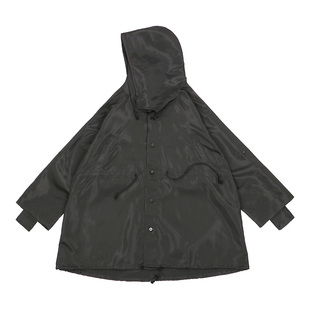 MOERSHOP巫婆风衣外套女秋季oversize黑色大码中长款bf风连帽大衣