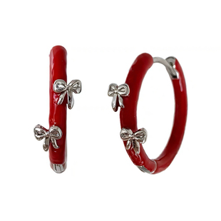 巨好看~ins风耳饰新年红色蝴蝶结圈圈耳扣耳圈爆款耳环睡觉免摘