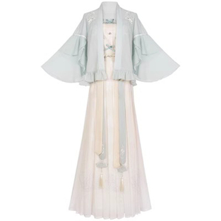 原创【晚山茶】宋制汉元素 改良对襟短衫吊带褶裙 清新套装长裙