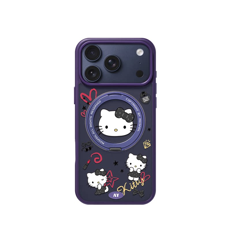 ANGYING × 紫赫本凯蒂适用苹果18promax手机壳iPhone17pro新款带支架ip13全包Fo5磁吸支点ip16套15高级好看