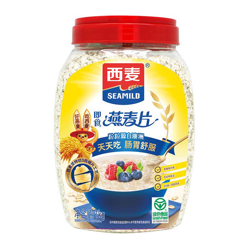 西麦燕麦片1000g罐装原味无蔗糖即食谷物代早餐营养饱腹冲饮燕麦