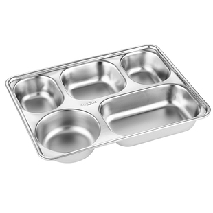 304不锈钢分格餐盘食堂学校带盖成人学生四格五格加厚加深快餐盘