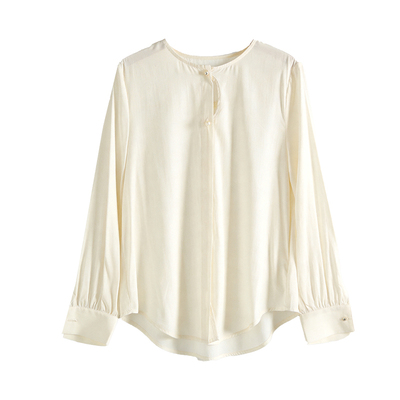 白色圆领长袖衬衫女春季职业衬衣