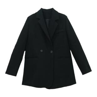 港风复古黑色正肩西装外套设计感开叉气质宽松小个子高级感西服
