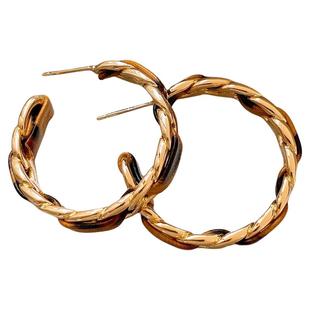 金色编织豹纹圈圈耳环女2025新款爆款高级感耳圈秋冬耳饰夸张耳钉