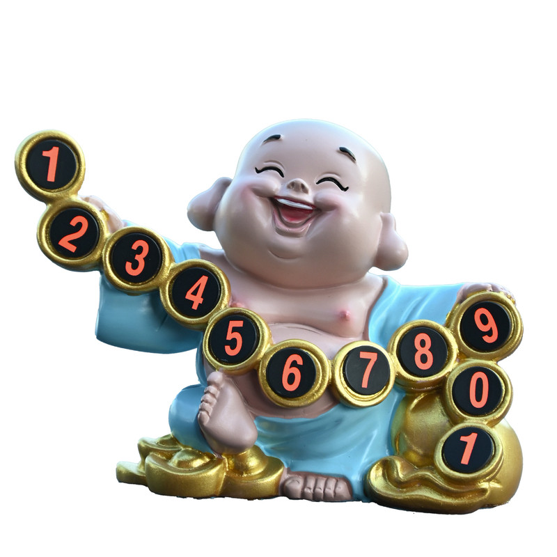 妙工坊笑佛汽车摆件金色磁吸数字挪车牌临时停车牌车载装饰保平安