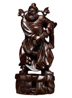 黑檀木雕天师福神钟馗神像摆件实木质家居玄关装饰红木供奉工艺品