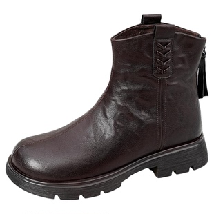 索菲娅冬季洋气小短靴加绒保暖复古高级感厚底增高显瘦时装靴女款