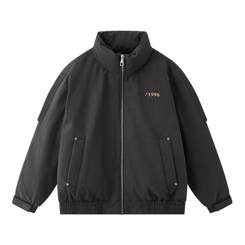 三福2025冬季男士刺绣打褶袖子羽绒服加厚宽松立领宽松外套511718
