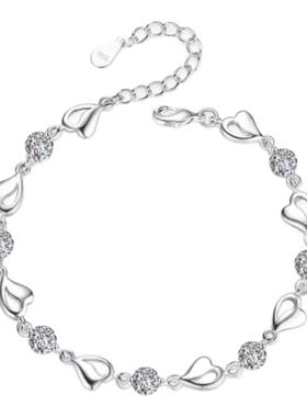 镀银海洋之心套装蓝水晶心形手链锆石爱心项链饰品