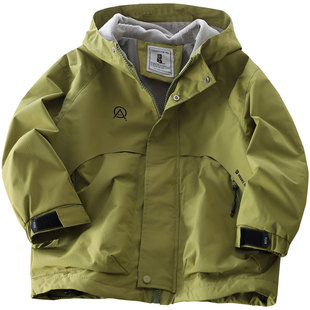 男童薄绒连帽冲锋衣2025秋冬季儿童纯色拉链衫中大童加厚防风外套