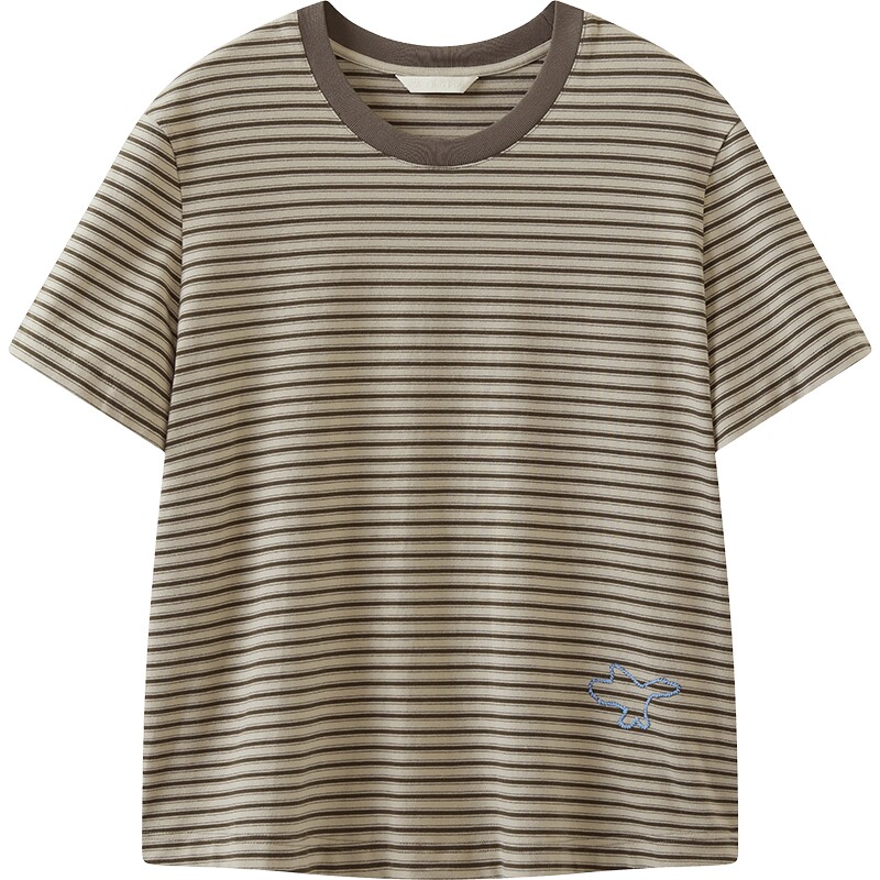 【商场同款】播26夏新品短袖T恤女松弛宽松条纹上衣BDT2YD1781