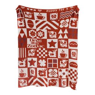 2024龙年新款半边绒红色毛毯办公室沙发午休毯盖腿披肩毯子礼盒装