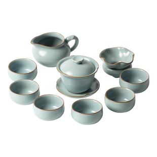 三勤堂汝窑高档功夫茶具套装家用茶壶泡茶景德镇陶瓷茶杯办公会客