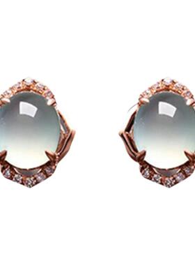 925纯银玫瑰金镶嵌冰透蛋面耳钉
